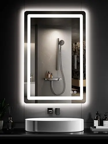 TRAHOME frameless rectangular LED bathroom mirror with front and back lighting.