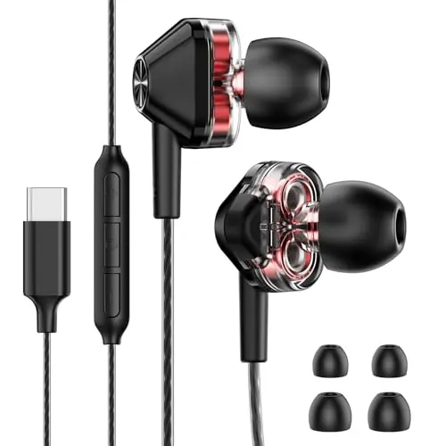 Koajim dual driver USB-C wired earbuds with noise isolating design
