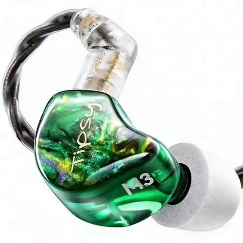 Tipsy M3 Professional IEM for musicians with green transparent shell showing internal drivers