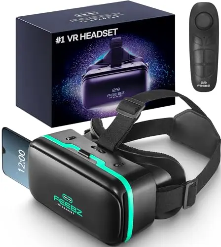 Seafoam Green FEEBZ VR headset for kids with fabric case