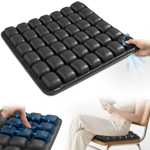SGJHUI Black inflatable seat cushion with 42 air cells and anti-skid dots