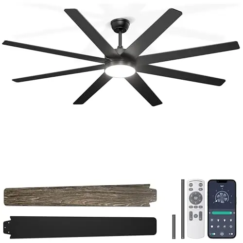 Phylluz 72-inch modern black ceiling fan with light and remote control