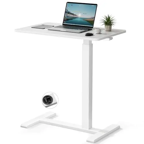 GallopFun white mobile pneumatic adjustable laptop table with hidden wheels