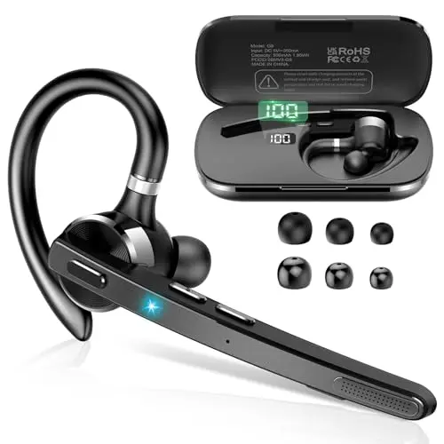 Thunelec gray wireless earpiece with an earhook and charging case