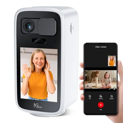 NGTeco indoor WiFi video calling camera with 2.8-inch screen and physical lens cover
