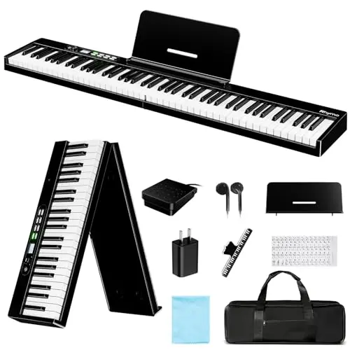 Rhymo 88-key semi-weighted folding digital piano in a carrying case