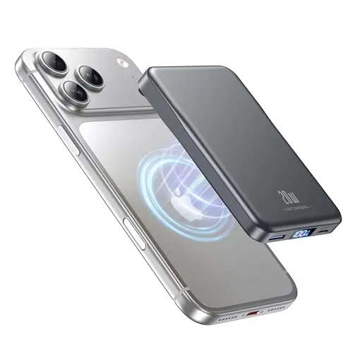 Aobbow 10000mAh magnetic power bank in Space Gray attached to a phone