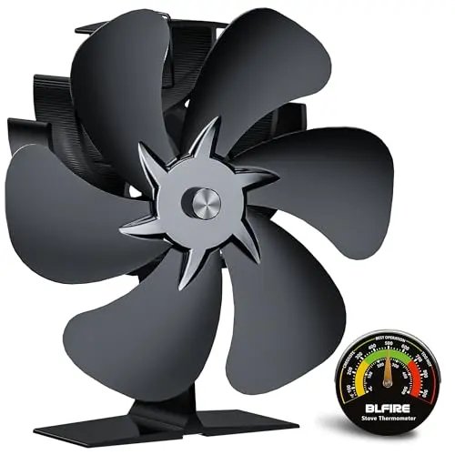 BLFIRE 6-blade thermoelectric fireplace fan with thermometer