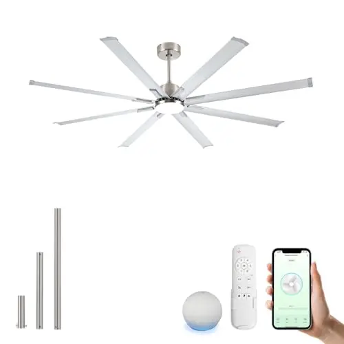 Minislak 72-inch brushed nickel smart ceiling fan with light and Alexa compatibility