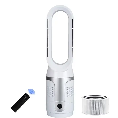 Voagupa silver white compact bladeless tower fan with air purifier