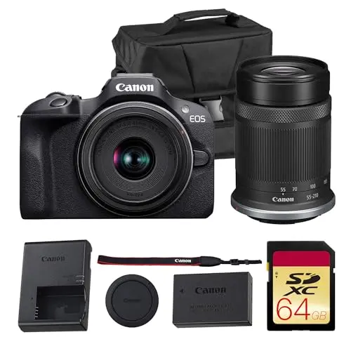 Canon EOS R100 mirrorless camera with two kit lenses