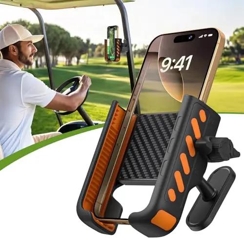 Sildark black and orange magnetic phone holder with side knob on golf cart