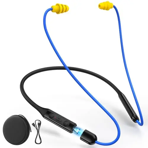 AUWAV neckband Bluetooth earplug headphones in blue and yellow