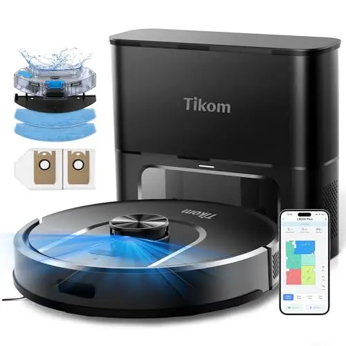 Tikom L8000 Plus robot vacuum mapping a living room with a rug
