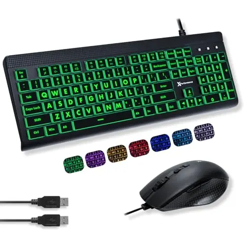 X9 Performance Wired Keyboard and Mouse Combo with large print backlit keys