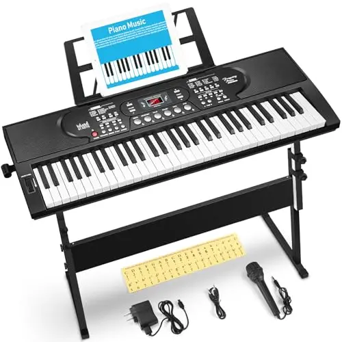 HERTMUN 61-key portable electric keyboard with stand and microphone
