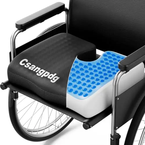 Csangpdg black wheelchair cushion with gel layer and adjustable strap