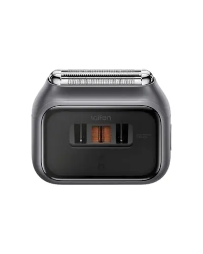 Laifen P3 Pro electric shaver showcasing its motor window in a travel bag