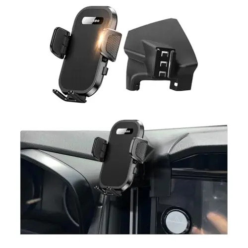 SOUKEO upgraded phone holder with integrated touchscreen base mounted on a Subaru Crosstrek dashboard
