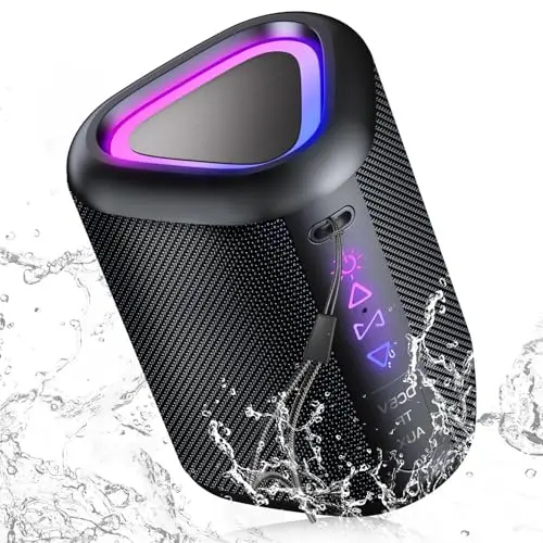 aowoka portable Bluetooth speaker with glowing LED lights and carry strap