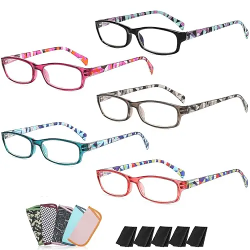 Suertree women's floral reading glasses 5-pack in assorted colors