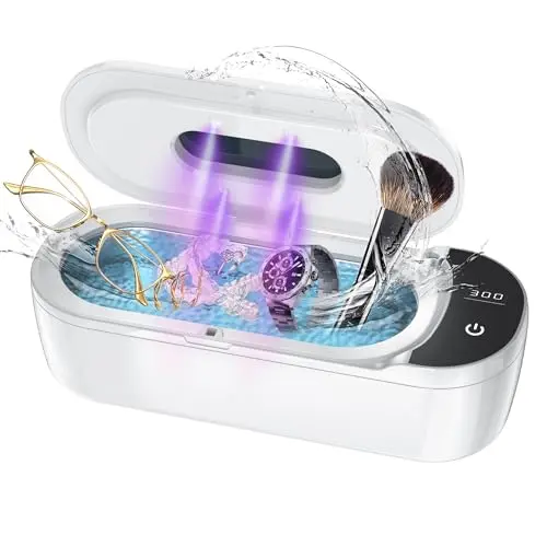 Hanvix ultrasonic cleaner with LED light and larger stainless steel tank.
