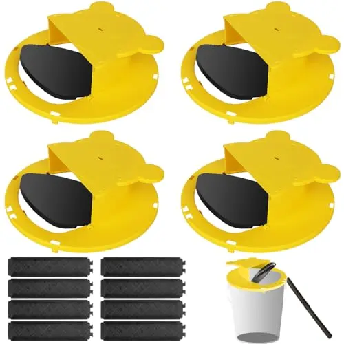 Yellow Pirosim mouse trap bucket lids showing spinning mechanism