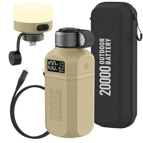 ASWAYKE brown rugged power bank with attached bright LED lantern