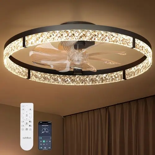 addlon 24 inch black bladeless crystal ceiling fan light