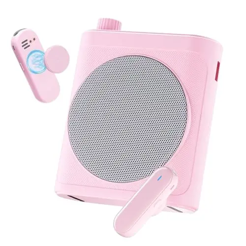 Tearstone voice amplifier with magnetic wireless lavalier microphone in pink