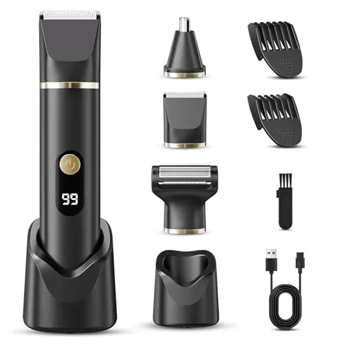 Tiovara waterproof body hair trimmer kit with multiple attachments