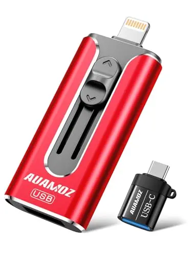 AUAMOZ 256GB Red Flash Drive for iPhone and Android