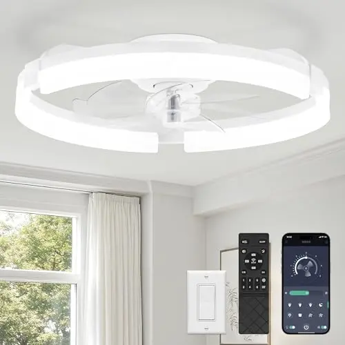 LEDIARY 20 inch white modern ceiling fan with separate night light