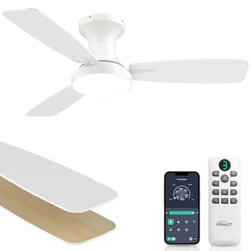 Homlit 42 inch white smart low profile ceiling fan with Wi-Fi and app control
