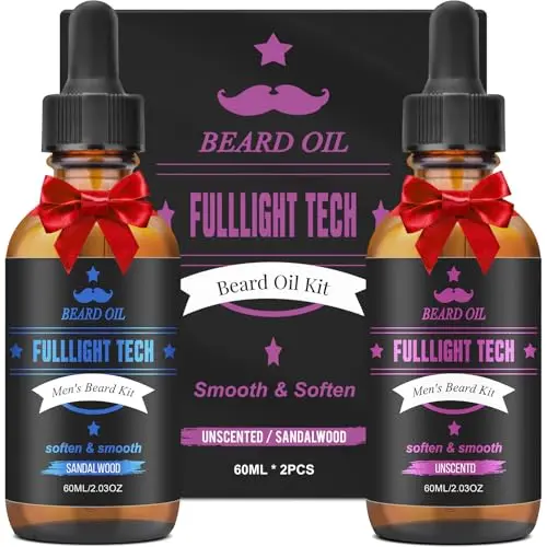 FULLLIGHT TECH two-pack beard oil kit with Sandalwood and Unscented bottles