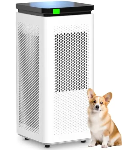SIESEAN tall white air purifier with digital display in a bedroom