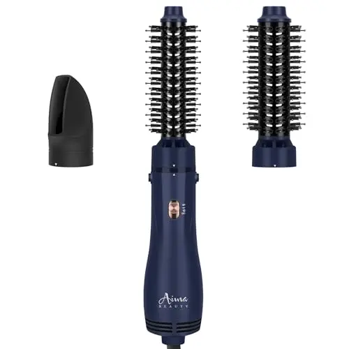 Aima Beauty Blow Dryer Brush Set with multiple attachments on a pink background