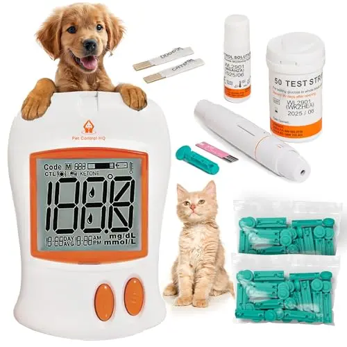 Pet Control HQ blood glucose monitor kit for dogs and cats with 50 test strips.