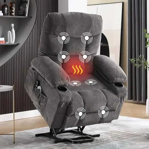 MAHOMICO power lift recliner chair with vibration massage and lumbar heating in grey