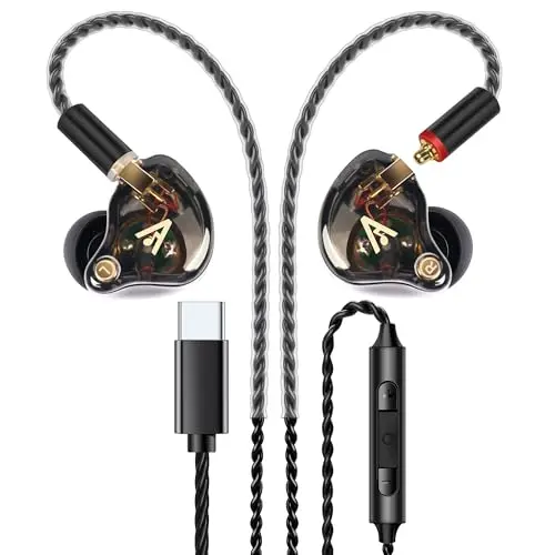 Vibes 202MC USB-C HiFi wired earbuds with silver-plated cable and carrying case