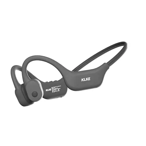 KLKE bone conduction headphones with a rear safety warning light.