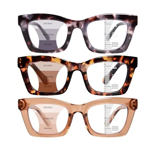 ZESAKER three-pair set of oversized square progressive reading glasses