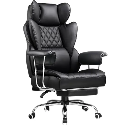 COMHOMA Deep Black executive gaming chair with high back and footrest
