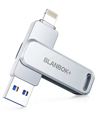BLANBOK+ MFi Certified 256GB metallic silver flash drive with keychain