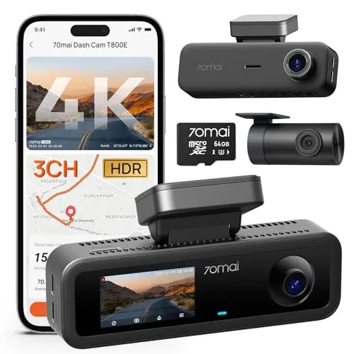 70mai T800E 4K dash cam with interior and rear cameras