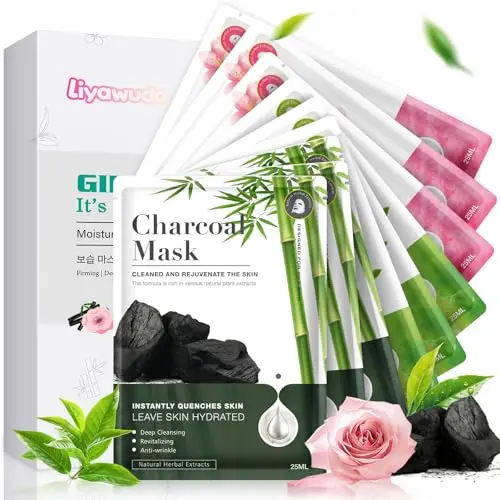Liyawudo Centella hydrating face masks set with green tea, sakura, and charcoal