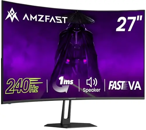 Amzfast 27-inch curved gaming monitor with a racing game on screen