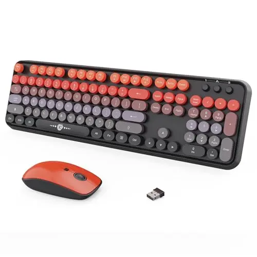 FOPETT retro-style wireless keyboard and mouse combo with round keycaps