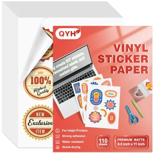 QYH 110 Sheets Matte White Printable Vinyl Sticker Paper