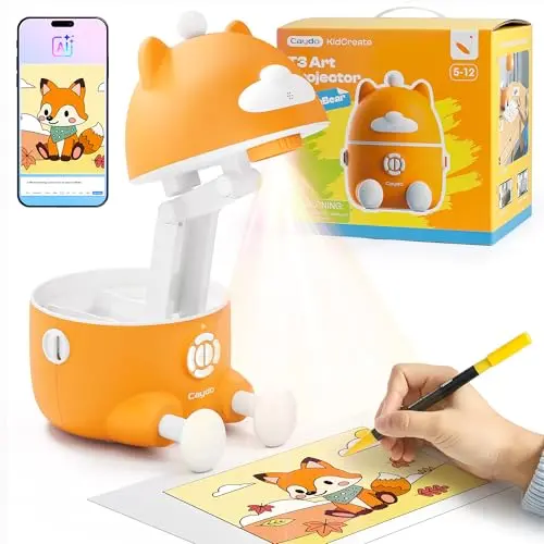 Caydo T3 AI drawing projector for kids with colorful box and included remote